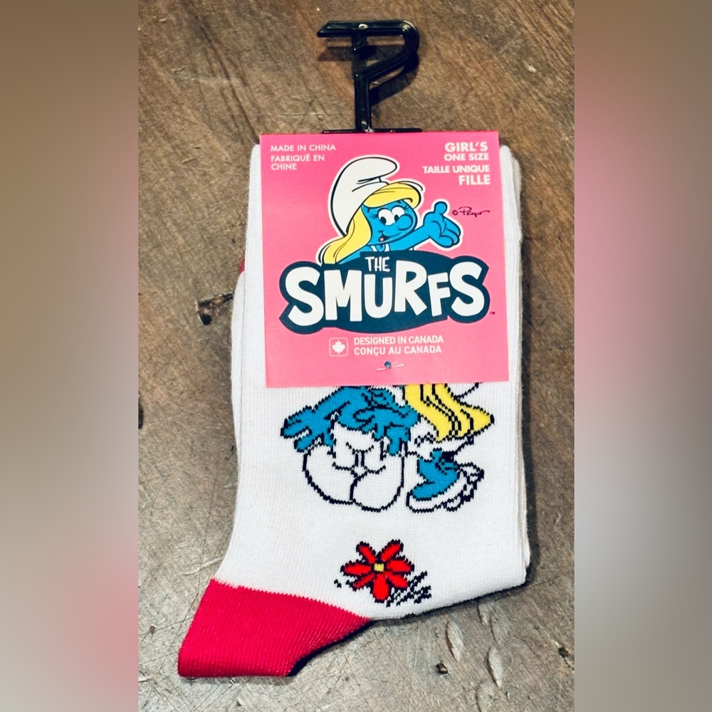 Girls The Smurfs Themed Crew Socks Shoe Size 3-5